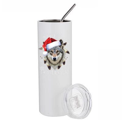 Furry Face White Wolf Tribe Christmas Santa Hat Great Gift Stainless Steel Tumbler