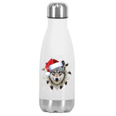 Furry Face White Wolf Tribe Christmas Santa Hat Great Gift Stainless Steel Insulated Water Bottle