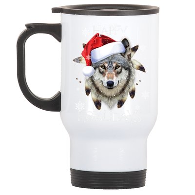 Furry Face White Wolf Tribe Christmas Santa Hat Great Gift Stainless Steel Travel Mug