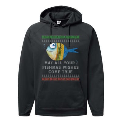 FishermanS Fishmas Wishes Fishing Ugly Christmas Performance Fleece Hoodie