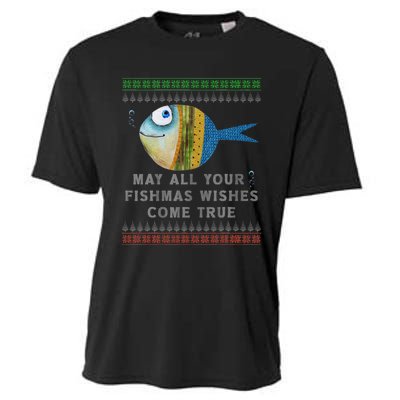 FishermanS Fishmas Wishes Fishing Ugly Christmas Cooling Performance Crew T-Shirt