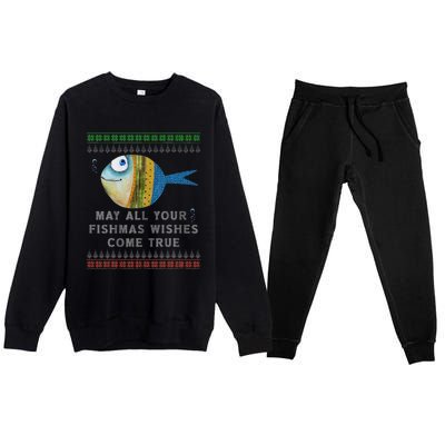 FishermanS Fishmas Wishes Fishing Ugly Christmas Premium Crewneck Sweatsuit Set