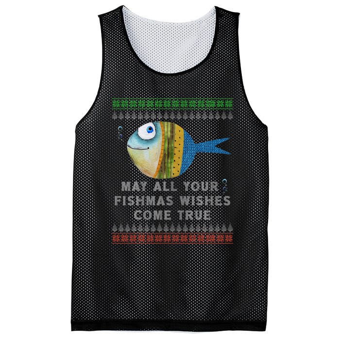 FishermanS Fishmas Wishes Fishing Ugly Christmas Mesh Reversible Basketball Jersey Tank