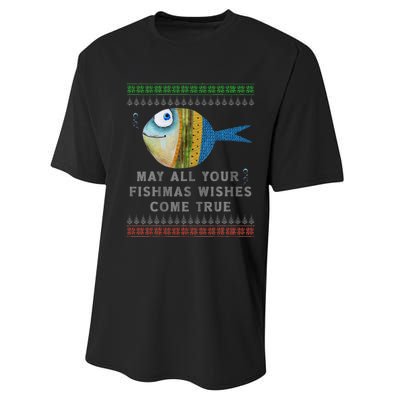 FishermanS Fishmas Wishes Fishing Ugly Christmas Performance Sprint T-Shirt