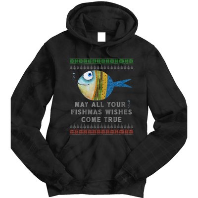 FishermanS Fishmas Wishes Fishing Ugly Christmas Tie Dye Hoodie