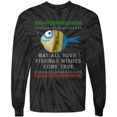 FishermanS Fishmas Wishes Fishing Ugly Christmas Tie-Dye Long Sleeve Shirt