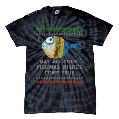 FishermanS Fishmas Wishes Fishing Ugly Christmas Tie-Dye T-Shirt