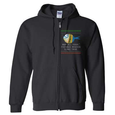 FishermanS Fishmas Wishes Fishing Ugly Christmas Full Zip Hoodie