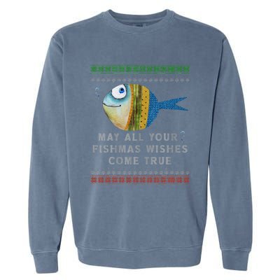 FishermanS Fishmas Wishes Fishing Ugly Christmas Garment-Dyed Sweatshirt