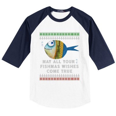 FishermanS Fishmas Wishes Fishing Ugly Christmas Baseball Sleeve Shirt