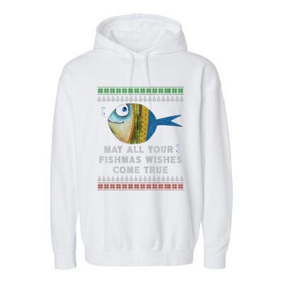 FishermanS Fishmas Wishes Fishing Ugly Christmas Garment-Dyed Fleece Hoodie