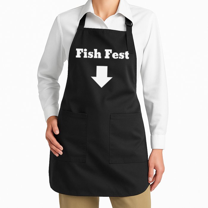Fish Fest With Arrow Pointing Down Full-Length Apron With Pockets
