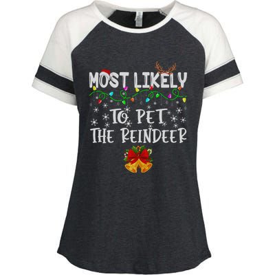 Funny Family Xmas Most Likely To Pet The Reindeer Gift Enza Ladies Jersey Colorblock Tee