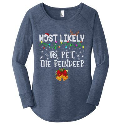 Funny Family Xmas Most Likely To Pet The Reindeer Gift Women's Perfect Tri Tunic Long Sleeve Shirt