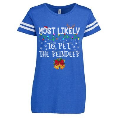 Funny Family Xmas Most Likely To Pet The Reindeer Gift Enza Ladies Jersey Football T-Shirt