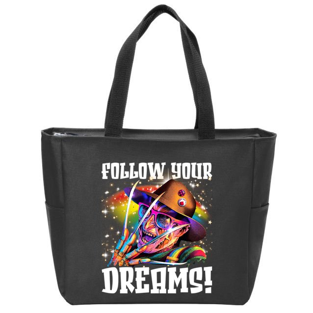Freddy Follow Your Dream Rainbow Freddy Nightmare Horror Halloween Zip Tote Bag
