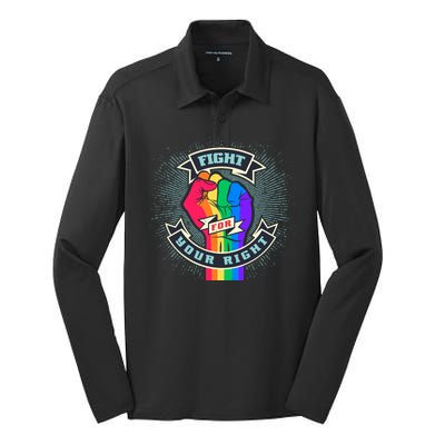 Fight For Your Right LGBT Pride Silk Touch Performance Long Sleeve Polo