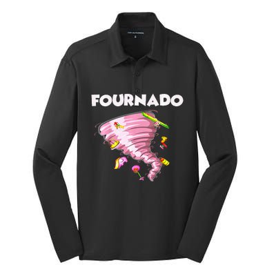 Fournado Four Year Old 4th Birthday Tornado Silk Touch Performance Long Sleeve Polo