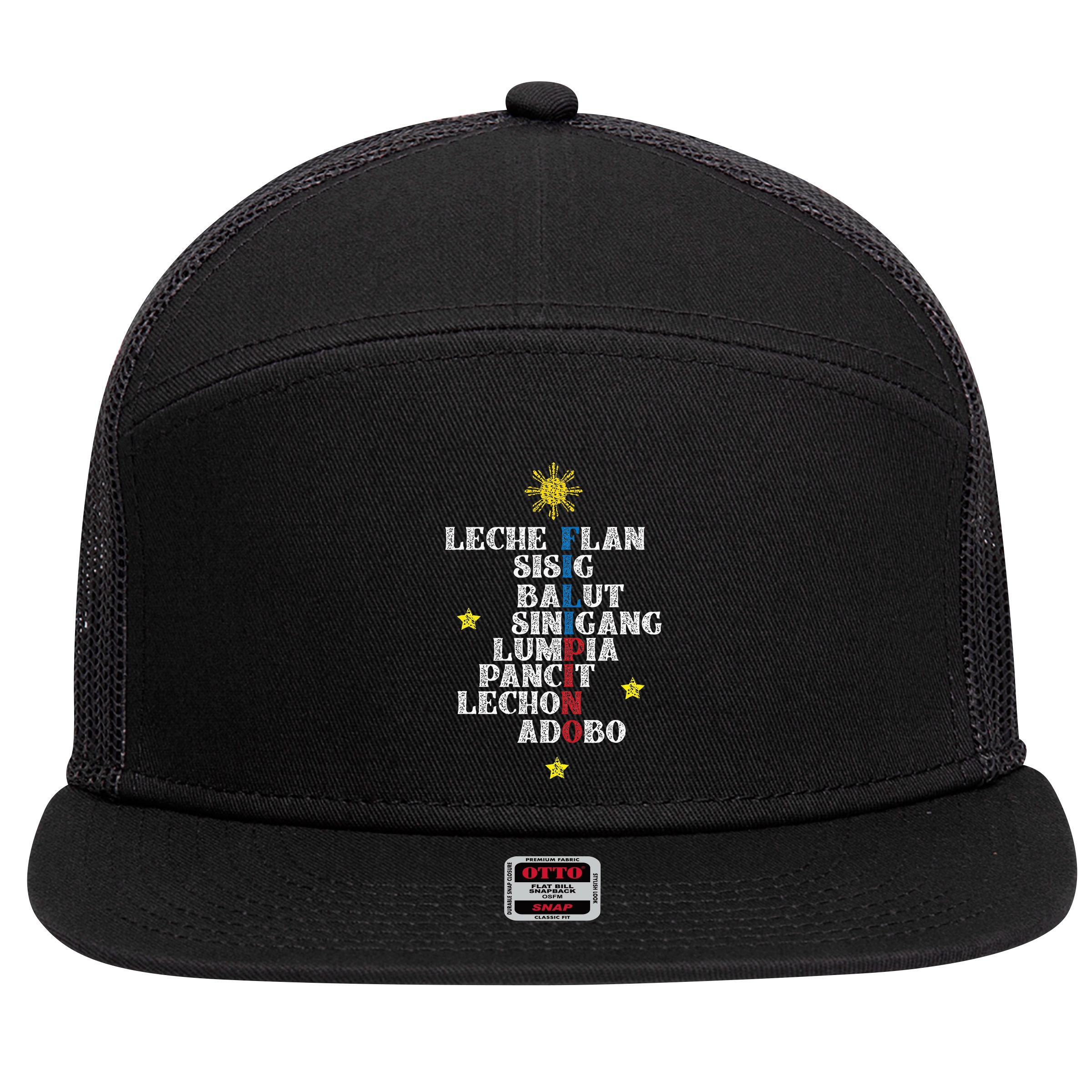 Fun Festive Yummy Filipino Traditional Food 7 Panel Mesh Trucker Snapback Hat