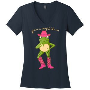 Funny Frog You're A Cowgirl Like Me Women's V-Neck T-Shirt