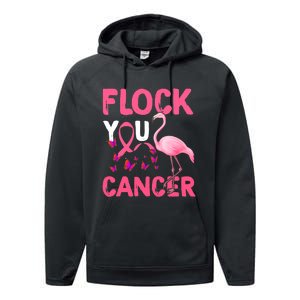 Funny Flock You Flamingo Cancer Breast Cancer Performance Fleece Hoodie