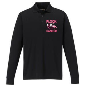 Funny Flock You Flamingo Cancer Breast Cancer Performance Long Sleeve Polo