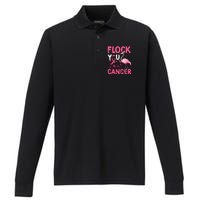 Funny Flock You Flamingo Cancer Breast Cancer Performance Long Sleeve Polo