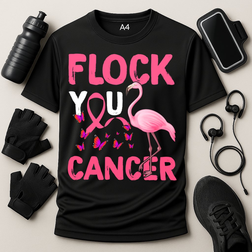 Funny Flock You Flamingo Cancer Breast Cancer Cooling Performance Crew T-Shirt