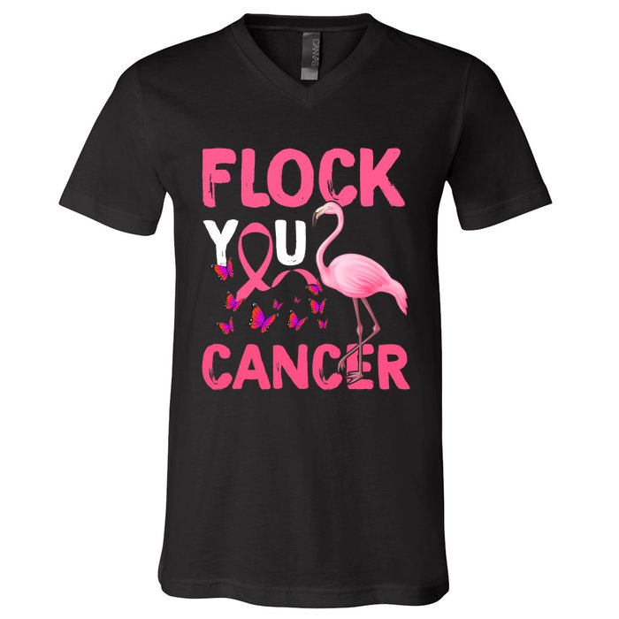 Funny Flock You Flamingo Cancer Breast Cancer V-Neck T-Shirt