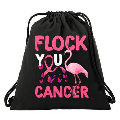 Funny Flock You Flamingo Cancer Breast Cancer Drawstring Bag