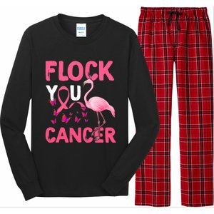 Funny Flock You Flamingo Cancer Breast Cancer Long Sleeve Pajama Set