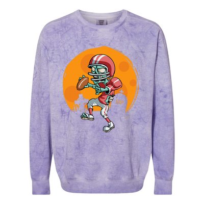 Funny Football Zombie Player Halloween Football Sport Gift Colorblast Crewneck Sweatshirt