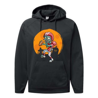 Funny Football Zombie Player Halloween Football Sport Gift Performance Fleece Hoodie