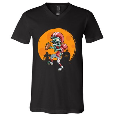 Funny Football Zombie Player Halloween Football Sport Gift V-Neck T-Shirt