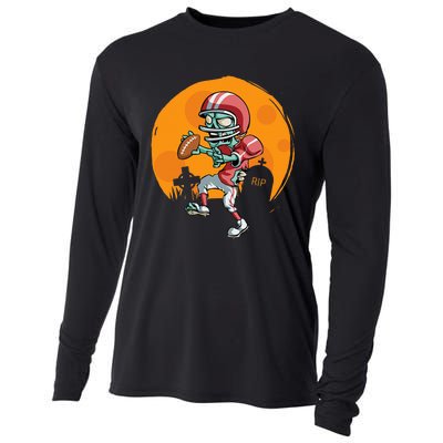 Funny Football Zombie Player Halloween Football Sport Gift Cooling Performance Long Sleeve Crew