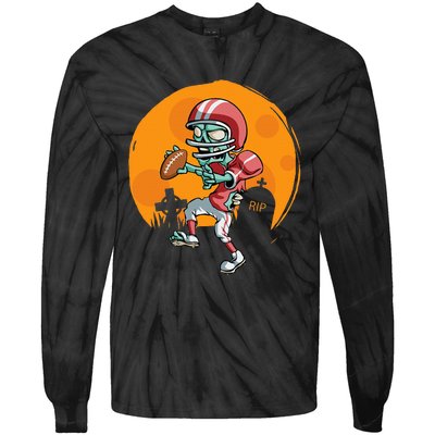 Funny Football Zombie Player Halloween Football Sport Gift Tie-Dye Long Sleeve Shirt