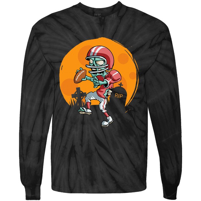 Funny Football Zombie Player Halloween Football Sport Gift Tie-Dye Long Sleeve Shirt