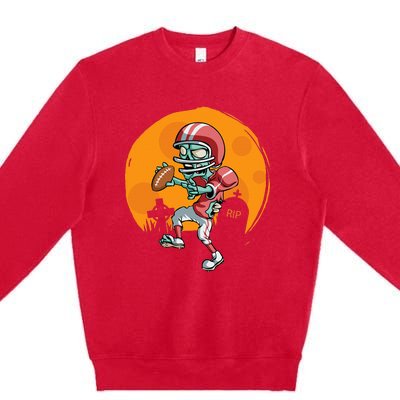 Funny Football Zombie Player Halloween Football Sport Gift Premium Crewneck Sweatshirt