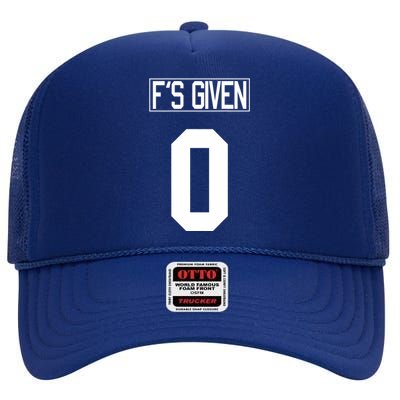 F'S GIVEN 0, Funny Sarcastic Humor White STYLE #2 High Crown Mesh Back Trucker Hat