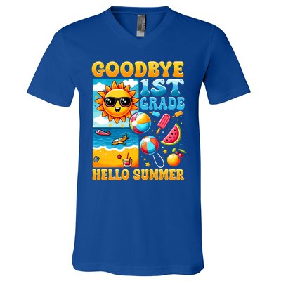 Funny Goodbye 1st Grade Hello Summer Gift V-Neck T-Shirt