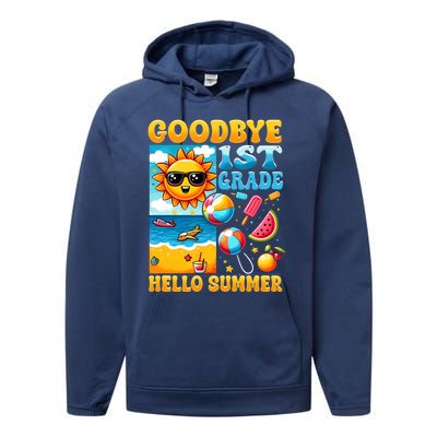 Funny Goodbye 1st Grade Hello Summer Gift Performance Fleece Hoodie