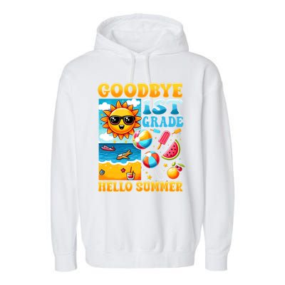 Funny Goodbye 1st Grade Hello Summer Gift Garment-Dyed Fleece Hoodie