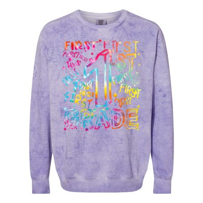 First Grade 1st Grade Tie Dye Word Art Colorblast Crewneck Sweatshirt