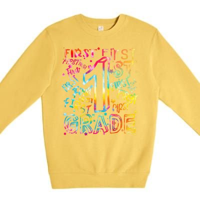 First Grade 1st Grade Tie Dye Word Art Premium Crewneck Sweatshirt