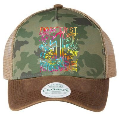 First Grade 1st Grade Tie Dye Word Art Legacy Tie Dye Trucker Hat