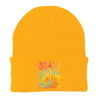 First Grade 1st Grade Tie Dye Word Art Knit Cap Winter Beanie