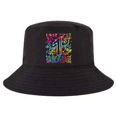 First Grade 1st Grade Tie Dye Word Art Cool Comfort Performance Bucket Hat