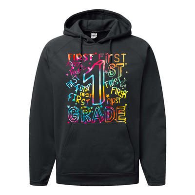 First Grade 1st Grade Tie Dye Word Art Performance Fleece Hoodie