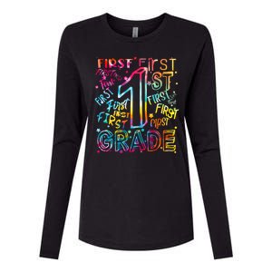 First Grade 1st Grade Tie Dye Word Art Womens Cotton Relaxed Long Sleeve T-Shirt