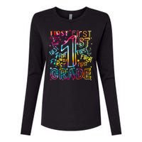 First Grade 1st Grade Tie Dye Word Art Womens Cotton Relaxed Long Sleeve T-Shirt